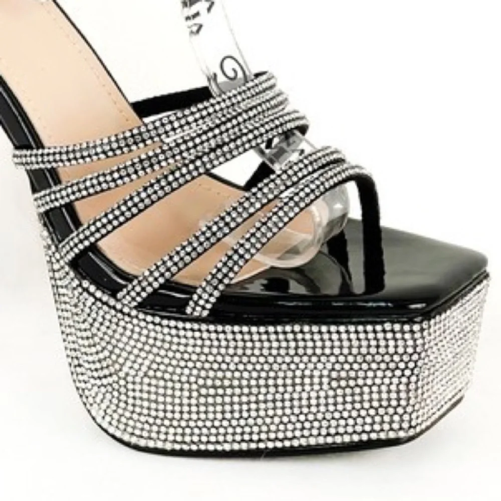 SIZE 8 Bella Luna Metallic Braided Ankle Wrap Rhinestone Heeled Platforms